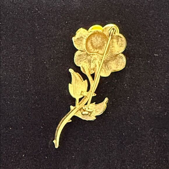 Yellow Floral Brooch with Pearl Accent - Picture 2 of 2